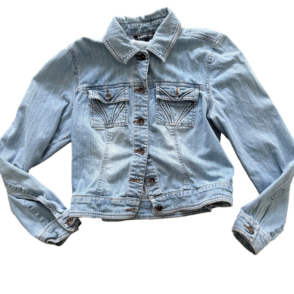 Contrast Jeans Womens Light Wash Denim Trucker Jacket Blue Medium CA 00655